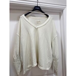 WE THE FREE Oversized V Neck Sweatshirt Cream Distressed Casual Size S